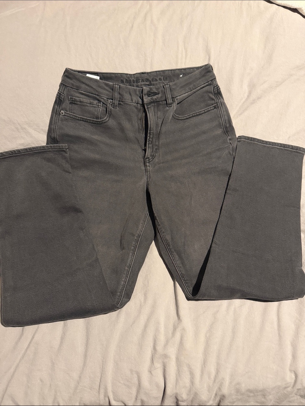 American Eagle Women's Black/Gray Straight-Leg Jeans -